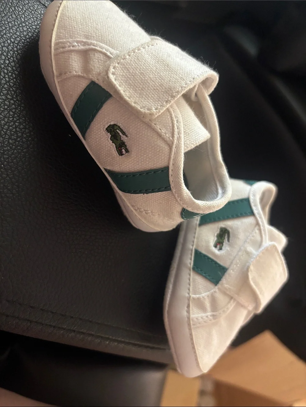 Lacoste White Canvas Baby Sneakers with Green Stripes
